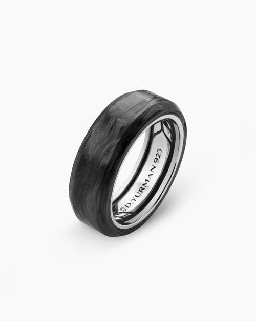 Mens Streamline® Beveled Band Ring in Sterling Silver with Forged Carbon, 8.5mm