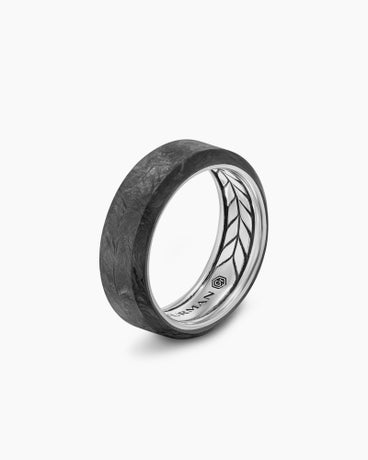 Streamline® Beveled Band Ring in Sterling Silver with Forged Carbon, 8.5mm