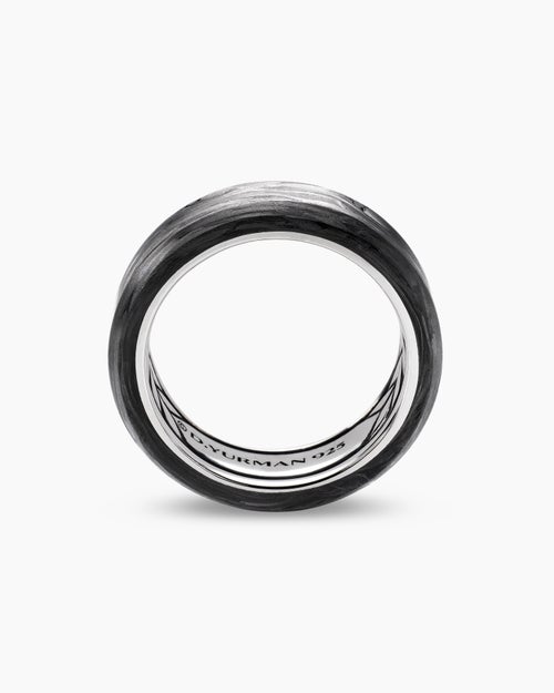 Mens Streamline® Beveled Band Ring in Sterling Silver with Forged Carbon, 8.5mm