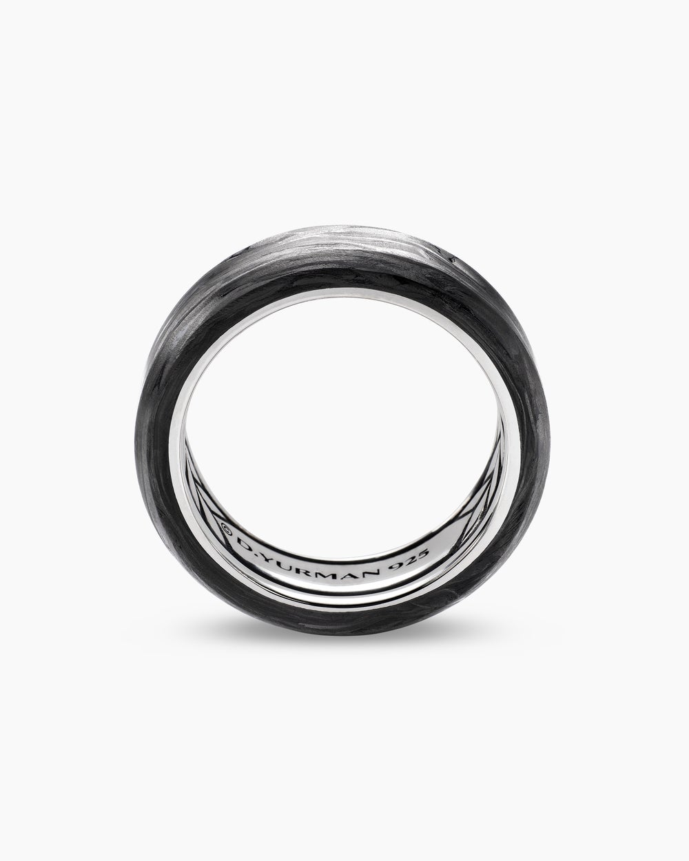 Mens Streamline® Beveled Band Ring in Sterling Silver with Forged Carbon, 8.5mm