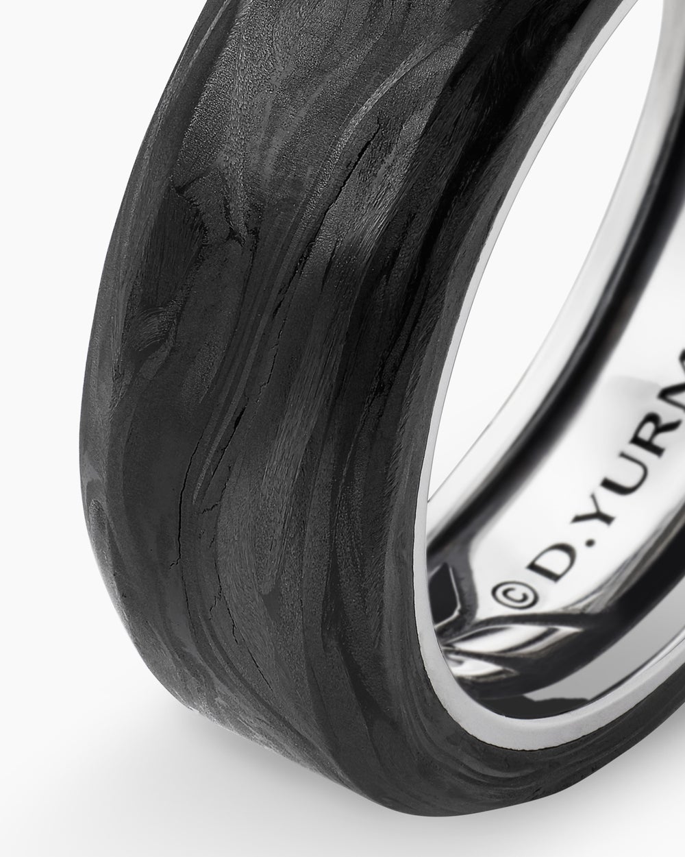 Mens Streamline® Beveled Band Ring in Sterling Silver with Forged Carbon, 8.5mm