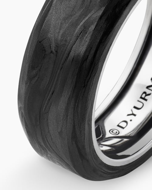 Mens Streamline® Beveled Band Ring in Sterling Silver with Forged Carbon, 8.5mm