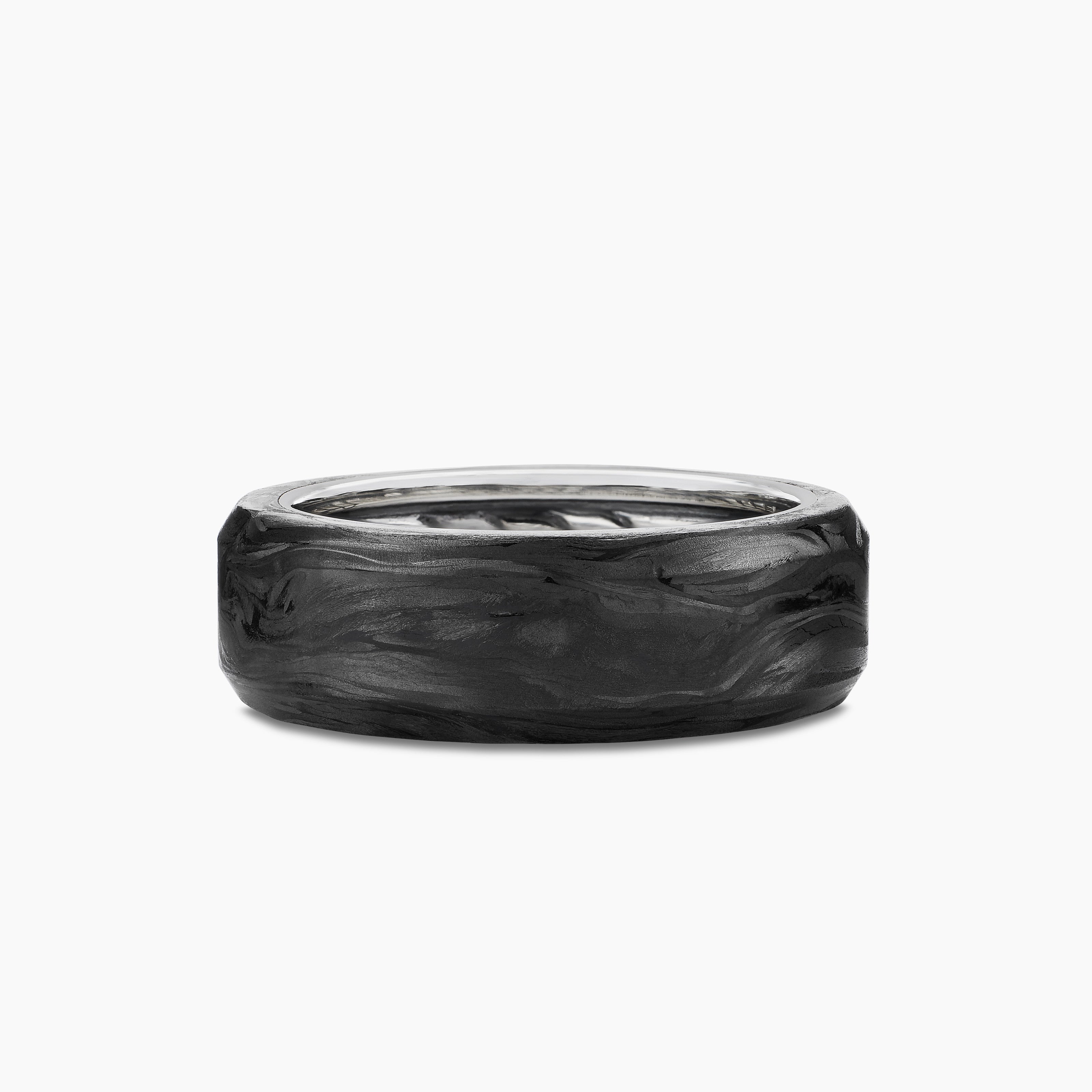 Mens Streamline&reg; Beveled Band Ring in Sterling Silver with Forged Carbon, 8.5mm