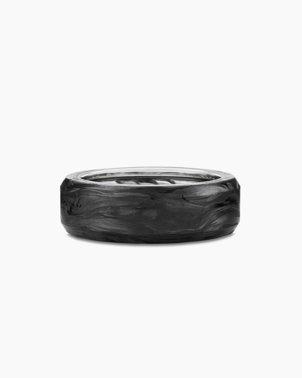 Mens Streamline® Beveled Band Ring in Sterling Silver with Forged Carbon, 8.5mm