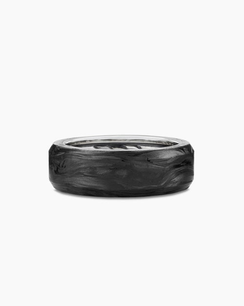 Mens Streamline® Beveled Band Ring in Sterling Silver with Forged Carbon, 8.5mm