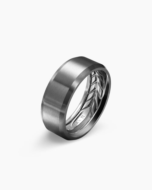 Mens Streamline Beveled Band Ring in Grey Titanium, 8.5mm
