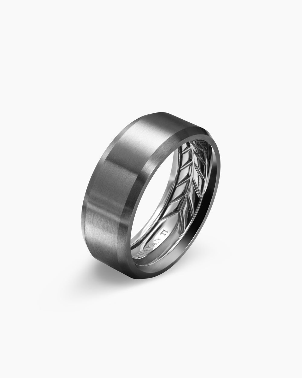 Mens Streamline Beveled Band Ring in Grey Titanium, 8.5mm