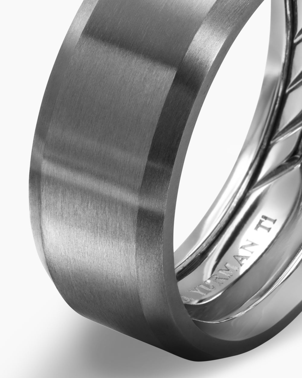 Mens Streamline Beveled Band Ring in Grey Titanium, 8.5mm