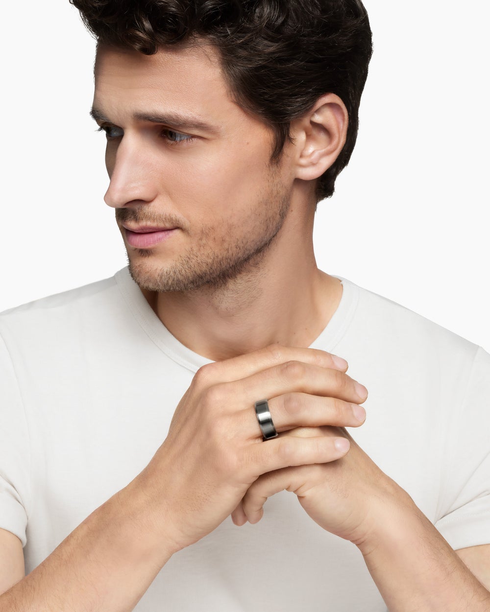 Mens Streamline Beveled Band Ring in Grey Titanium, 8.5mm