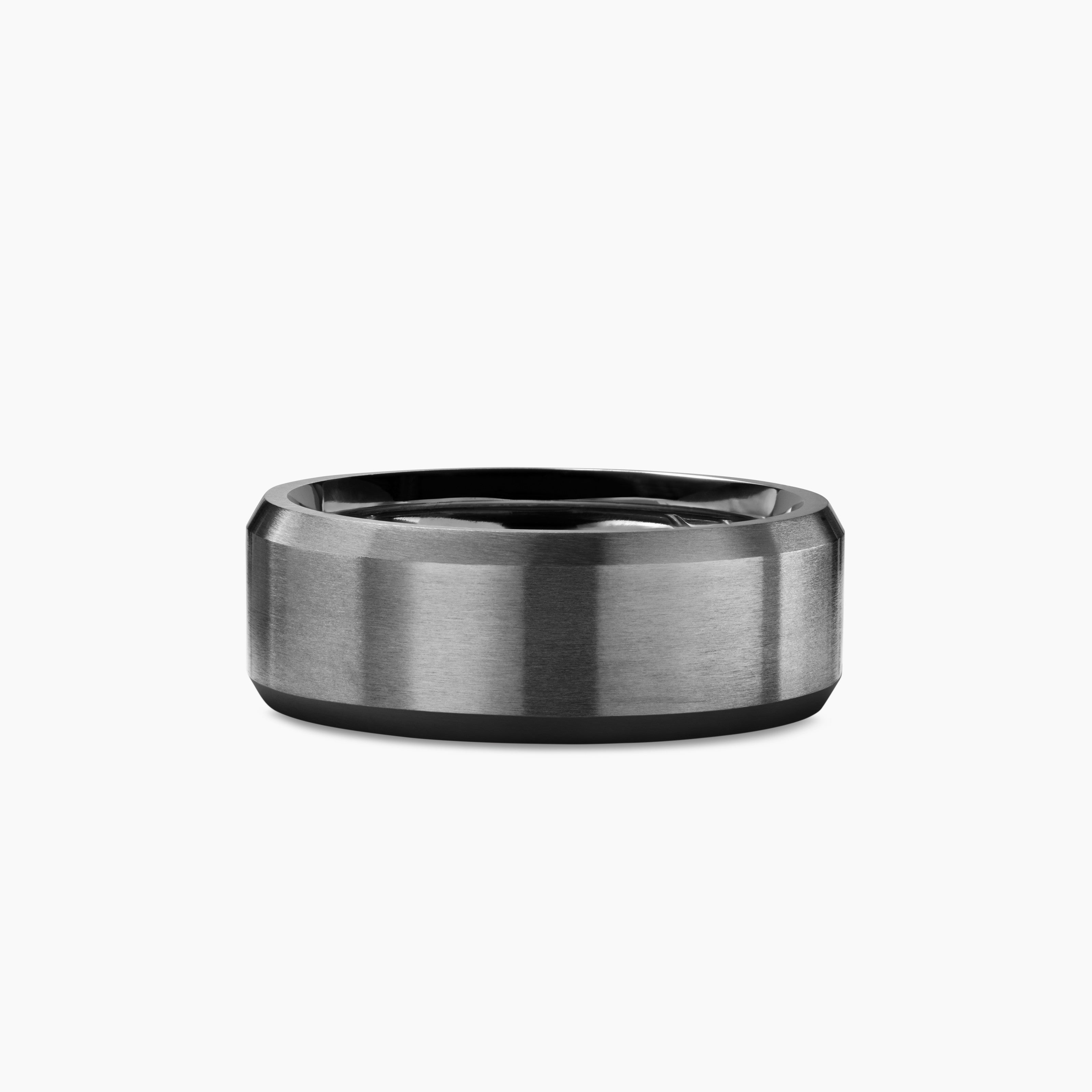 Mens Streamline Beveled Band Ring in Grey Titanium, 8.5mm