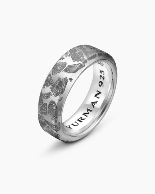 Mens Streamline® Band Ring in Sterling Silver with Fused Meteorite, 8.5mm