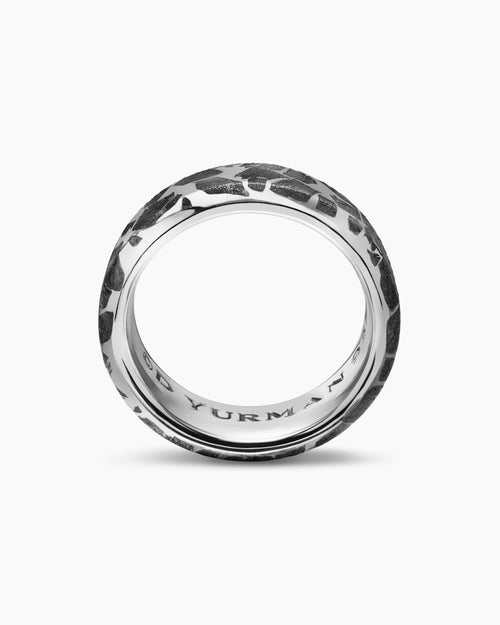 Mens Streamline® Band Ring in Sterling Silver with Fused Meteorite, 8.5mm