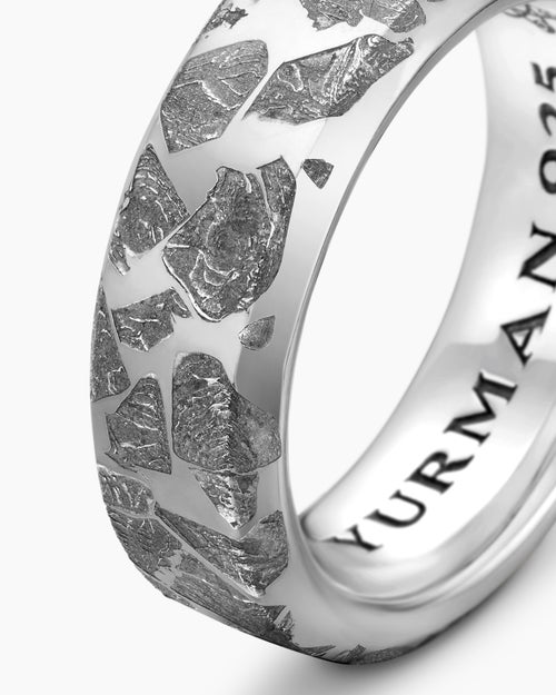 Mens Streamline® Band Ring in Sterling Silver with Fused Meteorite, 8.5mm