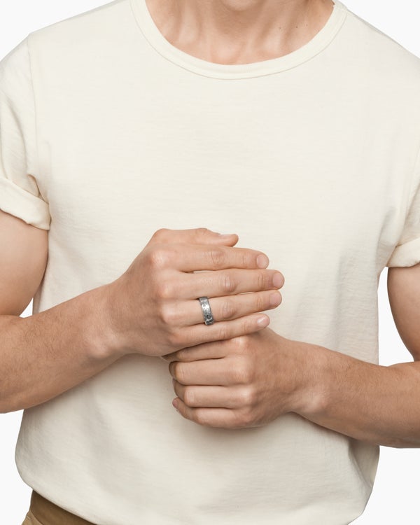 Meteorite Band Ring in Sterling Silver, 8.5mm