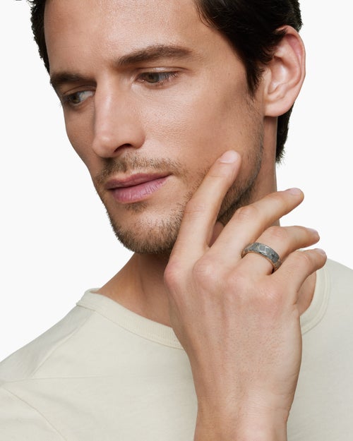 Mens Streamline® Band Ring in Sterling Silver with Fused Meteorite, 8.5mm