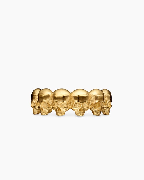 Mens Memento Mori Skull Band Ring in 18K Yellow Gold, 8.5mm