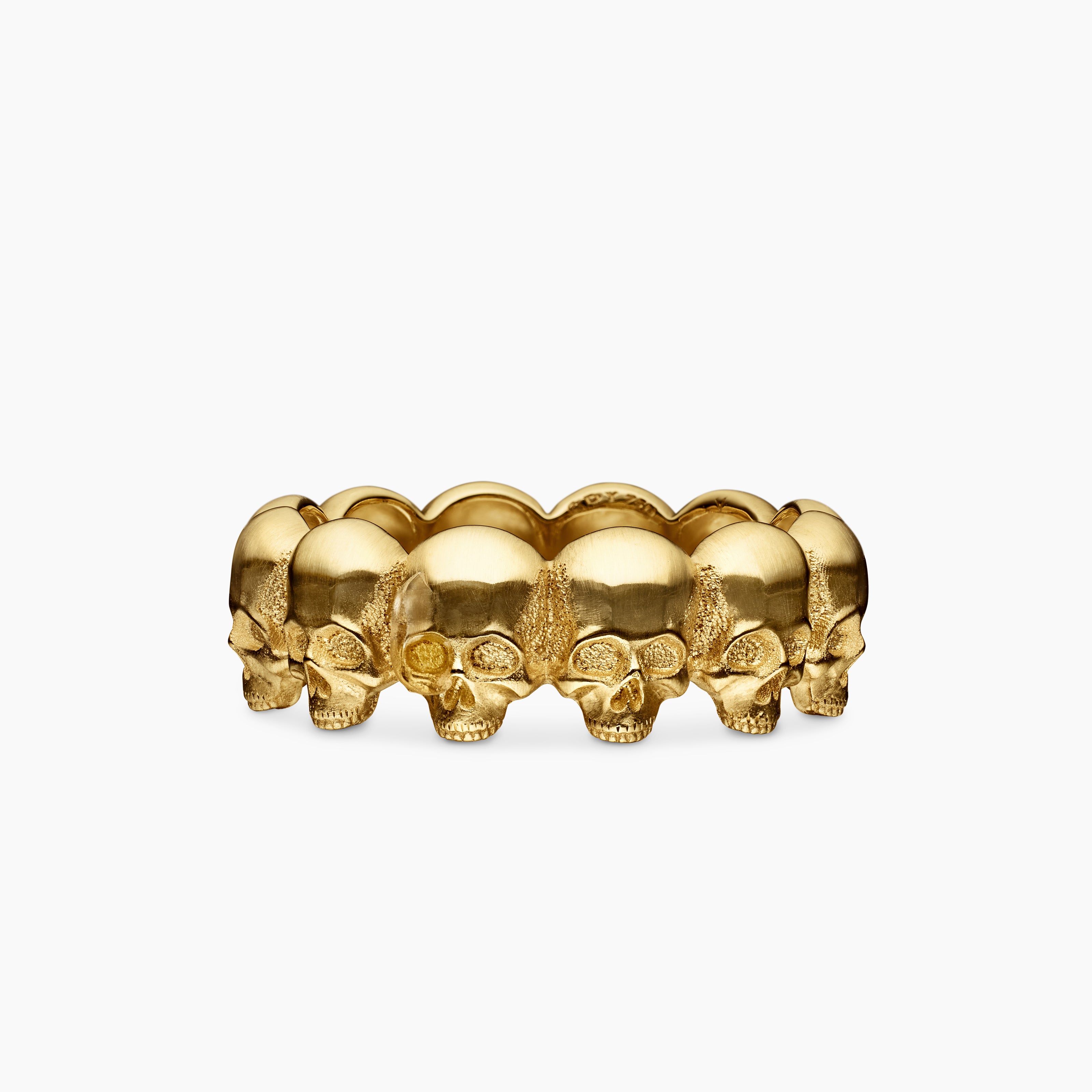 Mens Memento Mori Skull Band Ring in 18K Yellow Gold, 8.5mm