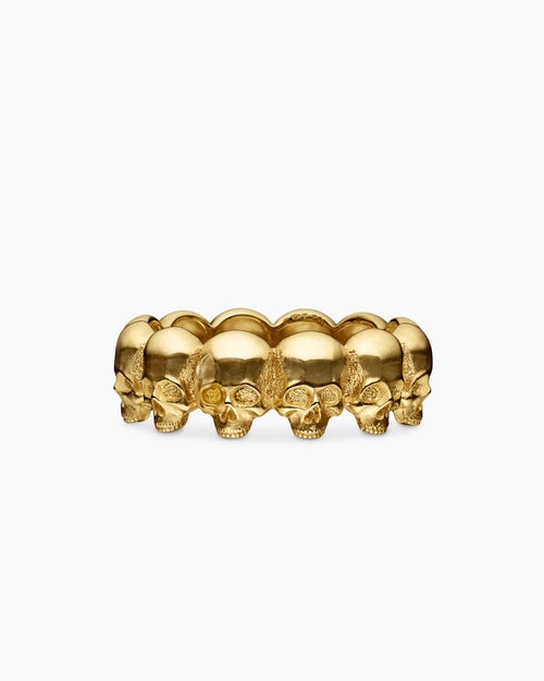 Mens Memento Mori Skull Band Ring in 18K Yellow Gold, 8.5mm