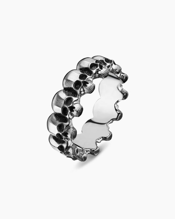 Memento Mori Skull Band Ring in Sterling Silver, 8.5mm