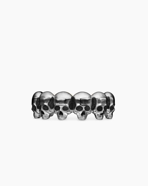 Mens Memento Mori Skull Band Ring in Sterling Silver, 8.5mm