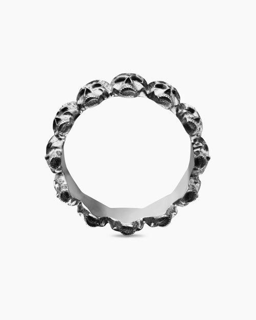 Mens Memento Mori Skull Band Ring in Sterling Silver, 8.5mm