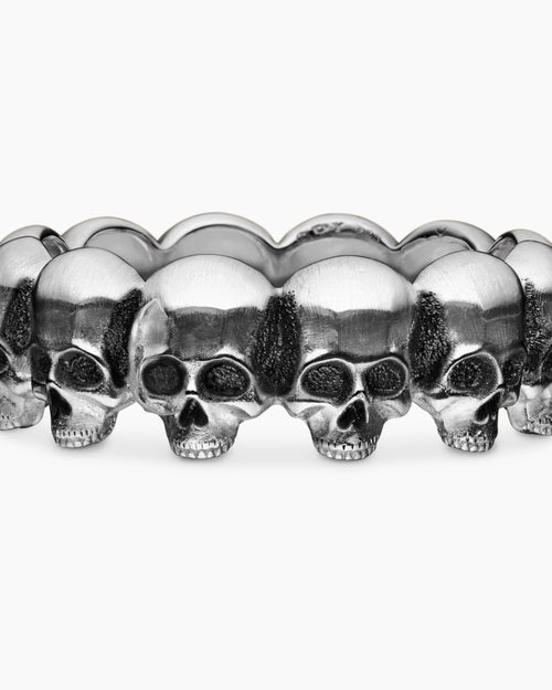 Mens Memento Mori Skull Band Ring in Sterling Silver, 8.5mm