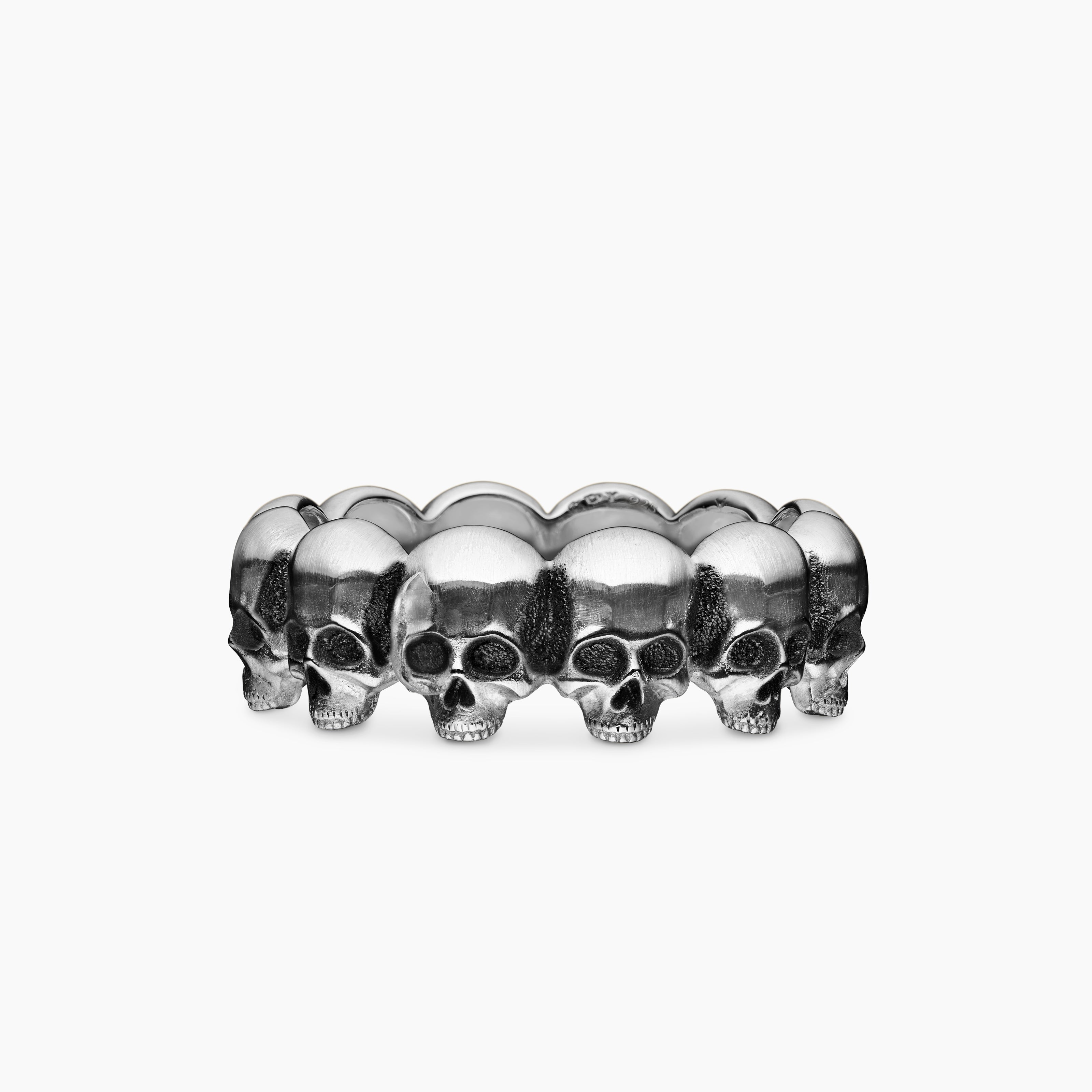 Mens Memento Mori Skull Band Ring in Sterling Silver, 8.5mm
