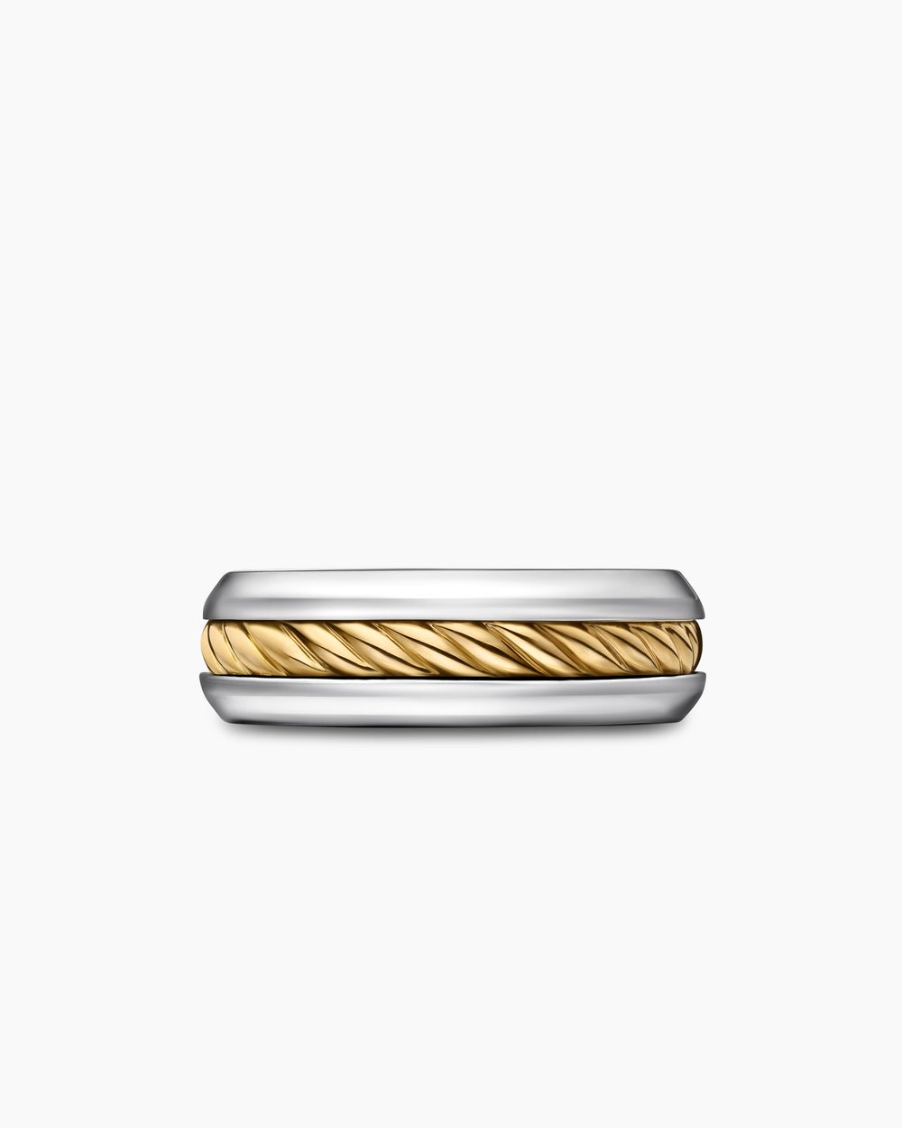 Mens Cable Inset Band Ring in Sterling Silver with 18ct Yellow Gold, 8mm