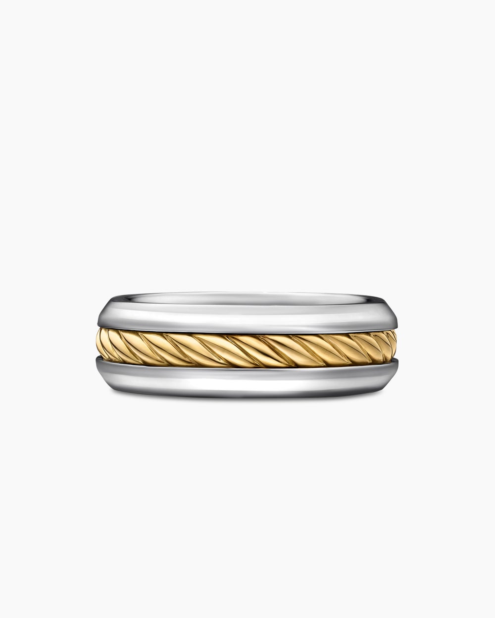 Mens Cable Inset Band Ring in Sterling Silver with 18ct Yellow Gold, 8mm