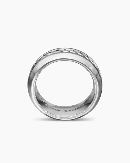 Mens Cable Inset Band Ring in Sterling Silver, 8mm