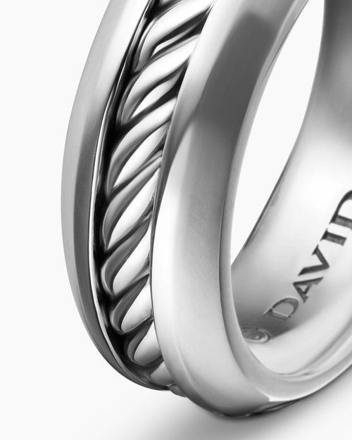 Mens Cable Inset Band Ring in Sterling Silver, 8mm