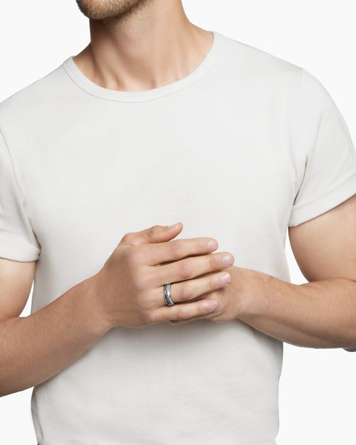 Mens Cable Inset Band Ring in Sterling Silver, 8mm