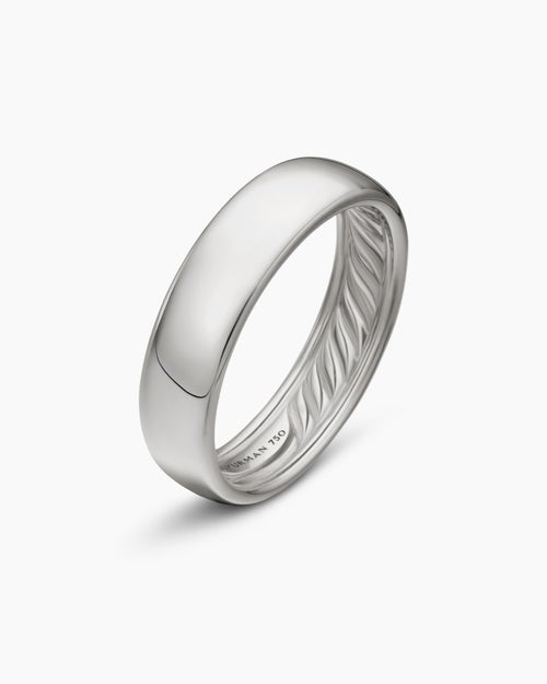 Mens DY Classic Band Ring in 18K White Gold, 6mm