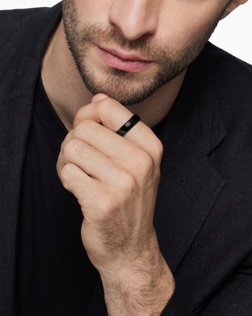 Mens DY Classic Band Ring in Black Titanium, 6mm