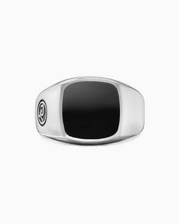 Exotic Stone Signet Ring in Sterling Silver with Black Onyx, 14mm