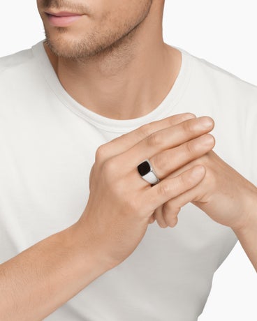 Exotic Stone Signet Ring in Sterling Silver with Black Onyx, 14mm