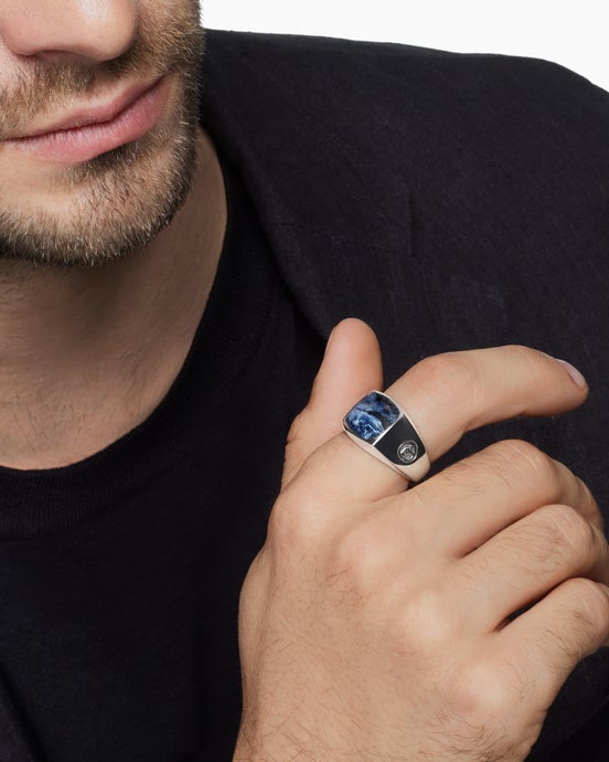 Streamline® Signet Cushion Ring in Sterling Silver with Pietersite, 14mm