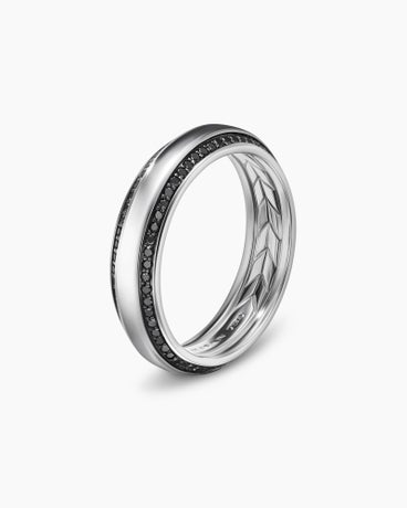 Beveled Band Ring in 18K White Gold with Black Diamonds, 6mm