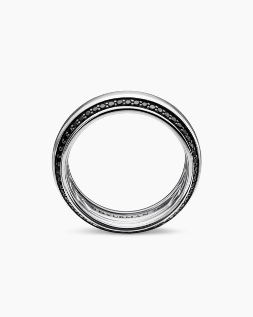 Mens Beveled Band Ring in 18K White Gold with Black Diamonds, 6mm