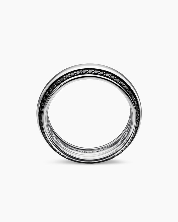 Anneau Beveled en or blanc 18 carats avec diamants noirs, 6 mm