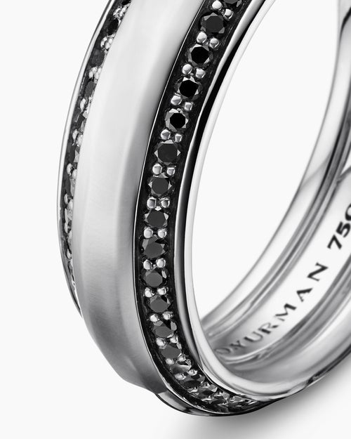 Mens Beveled Band Ring in 18K White Gold with Black Diamonds, 6mm