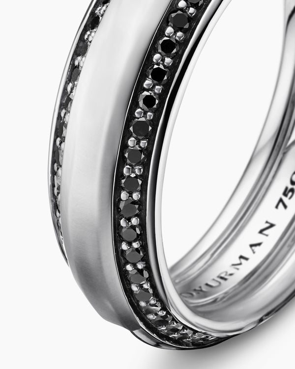 Anneau Beveled en or blanc 18 carats avec diamants noirs, 6 mm