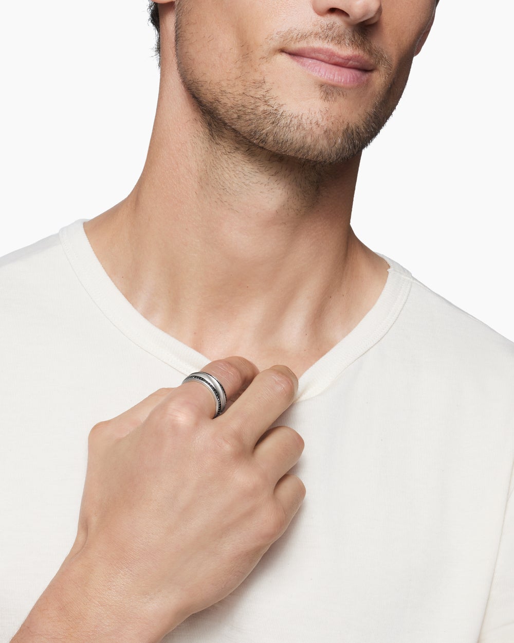 Mens Beveled Band Ring in 18K White Gold, 6mm
