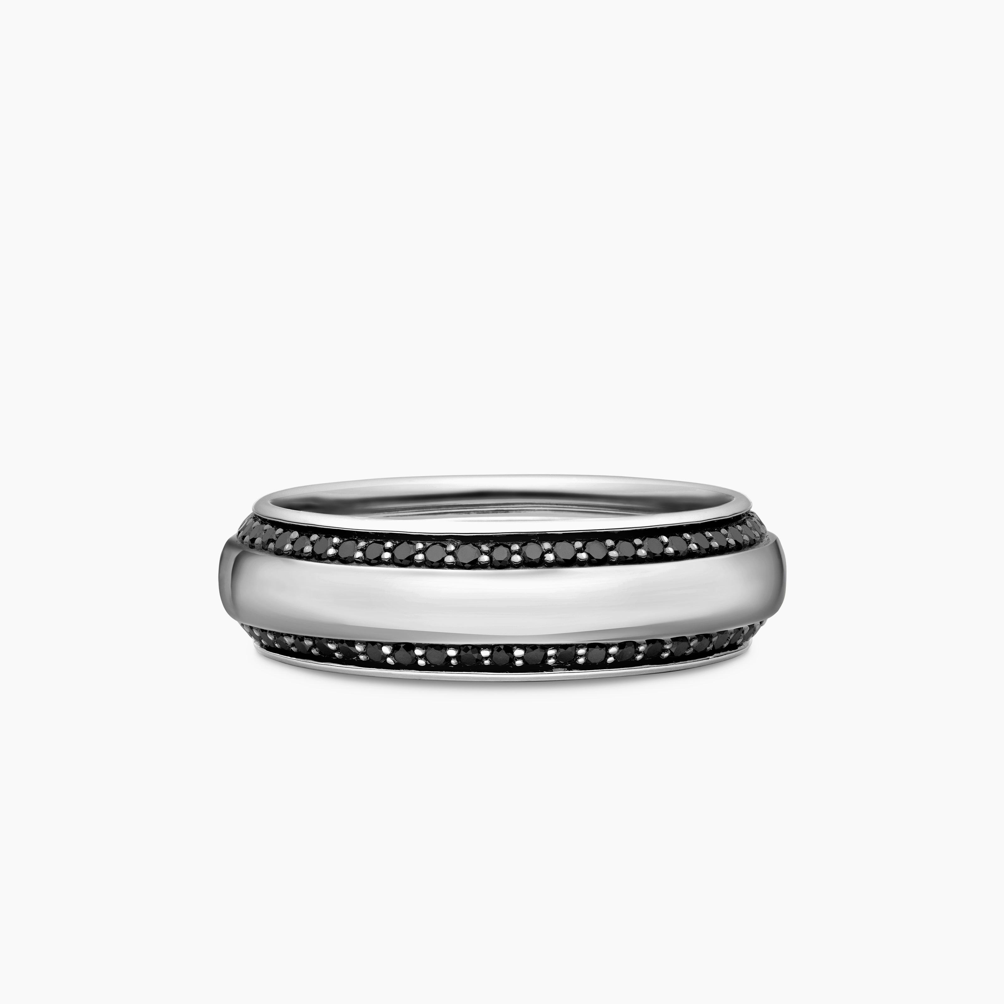 Anneau Beveled en or blanc 18 carats avec diamants noirs, 6 mm pour hommes 