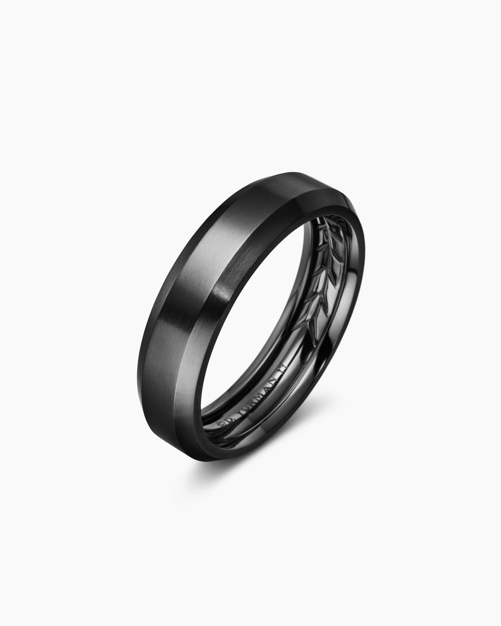 Mens Beveled Band Ring in Black Titanium, 6mm