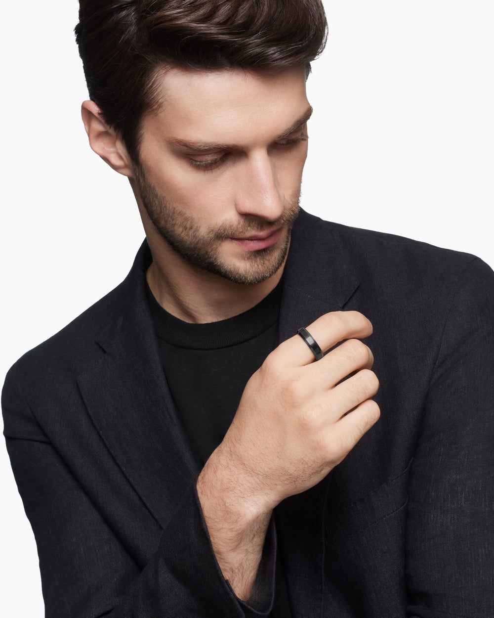 Mens Beveled Band Ring in Black Titanium, 6mm