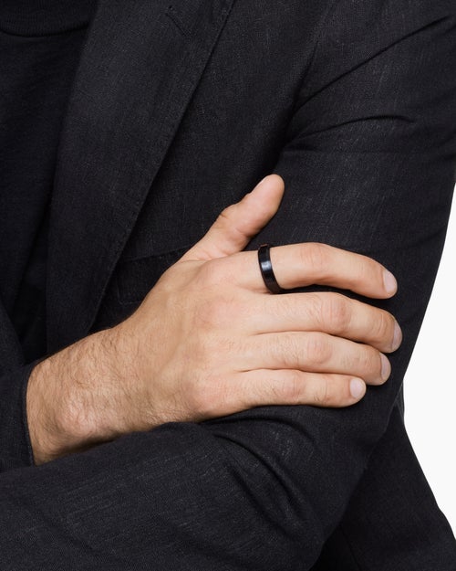 Mens Beveled Band Ring in Black Titanium, 6mm