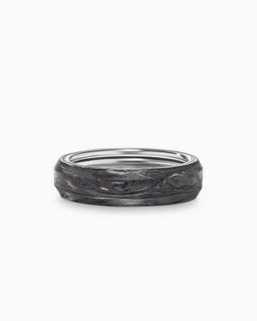 Bevelled Band Ring in Sterling Silver with Forged Carbon, 6mm