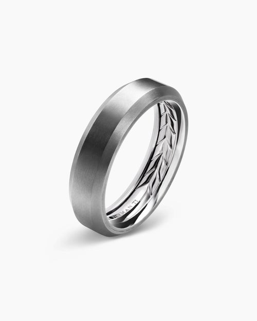 Mens Bevelled Band Ring in Grey Titanium, 6mm