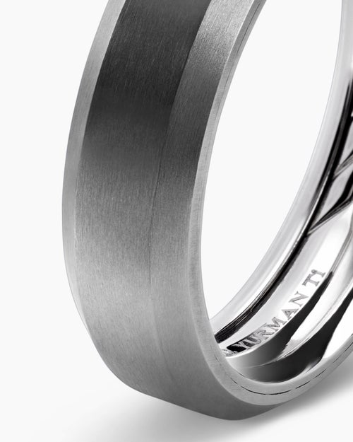 Mens Bevelled Band Ring in Grey Titanium, 6mm